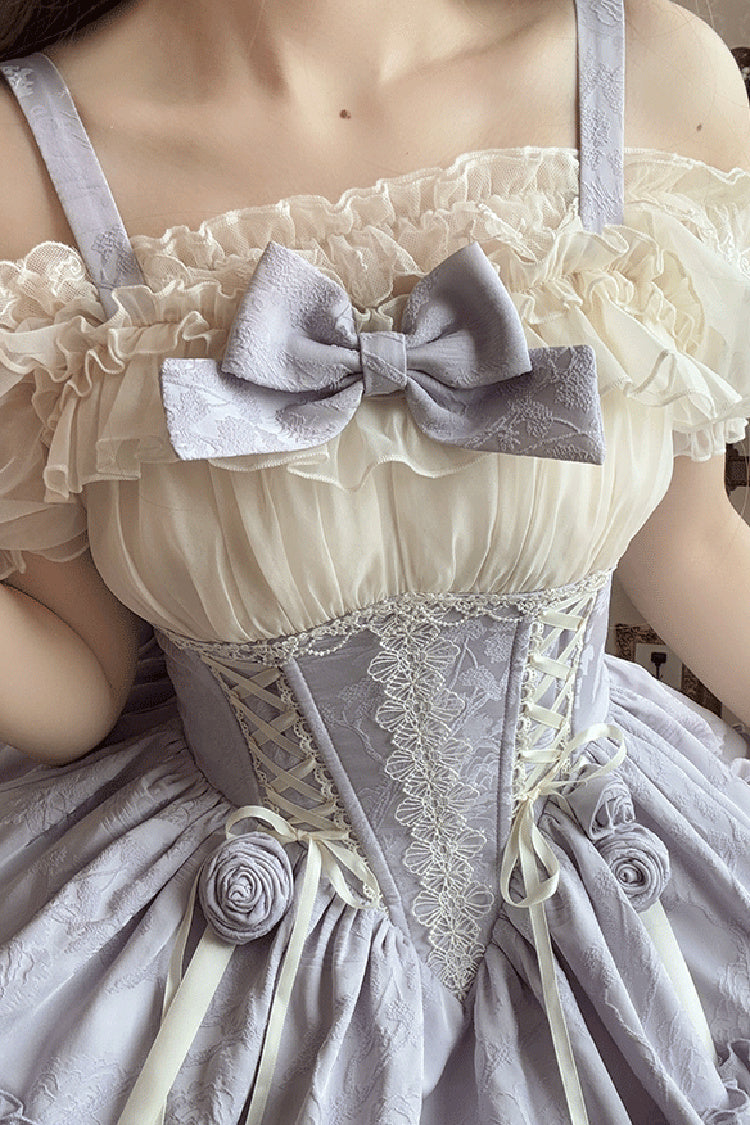 Purple/Ivory Dance of Time Triple-Layered Ballet Style Bowknot Lace-Up Sweet Lolita Jsk Dress