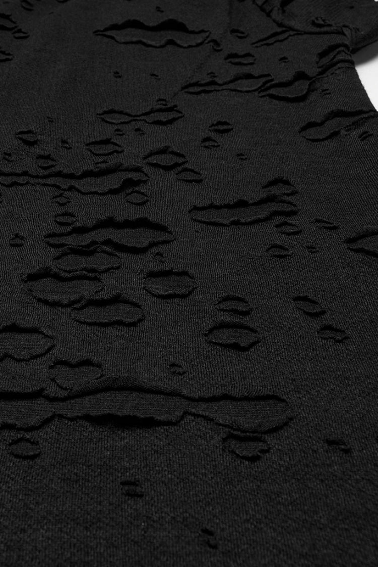Black Short Sleeves Stitching Mesh Ripped Strap Men's Punk T-Shirt