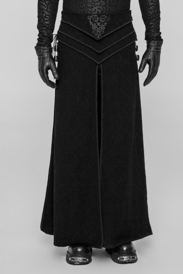 ブラック ジャカード 刺繍 メタル バックル メンズ スチームパンク ヴィンテージ スカート
