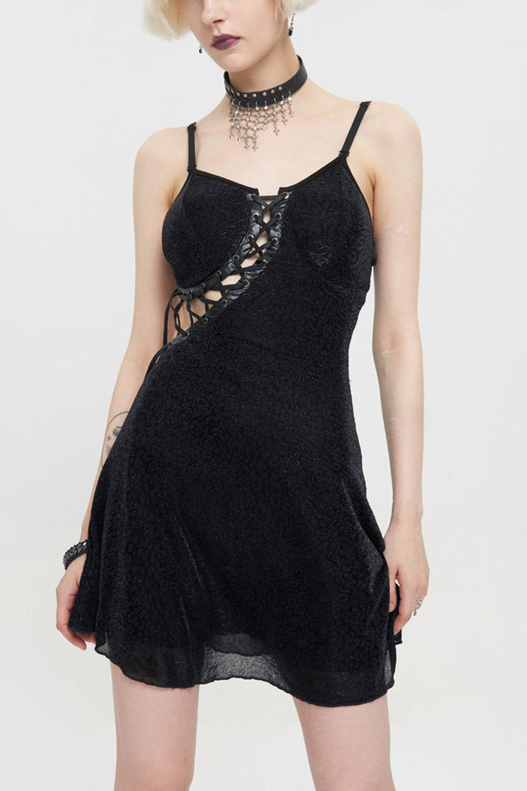 Black Punk Chest Cross Straps Sexy Suspenders Backless Women's Dress