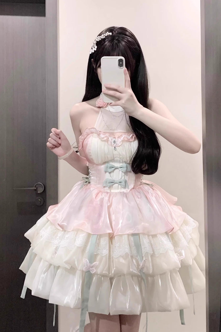 Pink/Green Love God's Promise Sleeveless Multi-layer Ruffle Sweet Elegant Princess Lolita Dress