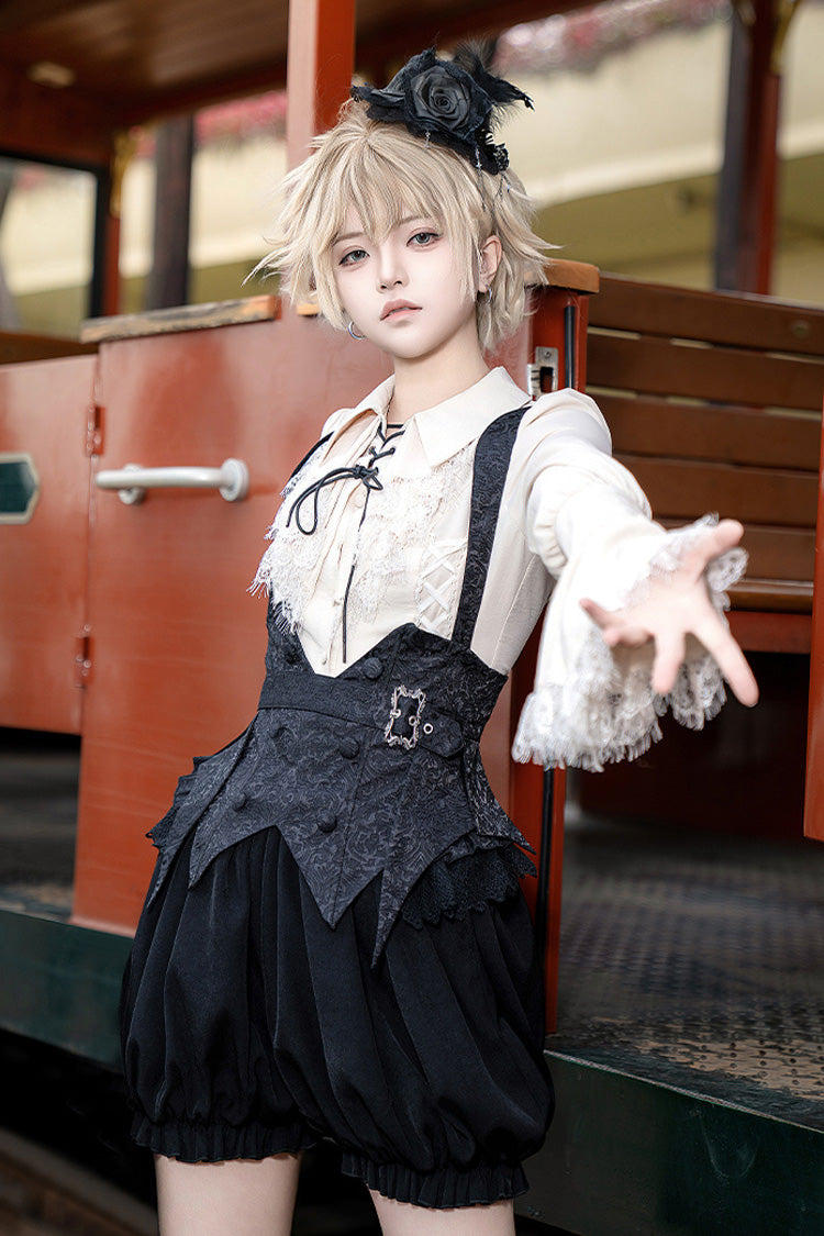 Black [Gold Hunter] Long Sleeves Pirate Style Gothic Shorts