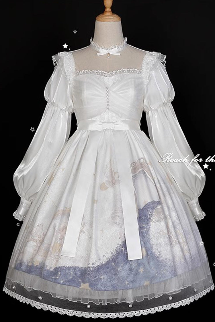Mehrfarbiges, süßes Lolita-JSK-Prinzessinnenkleid mit langen Laternenärmeln und Rüschen