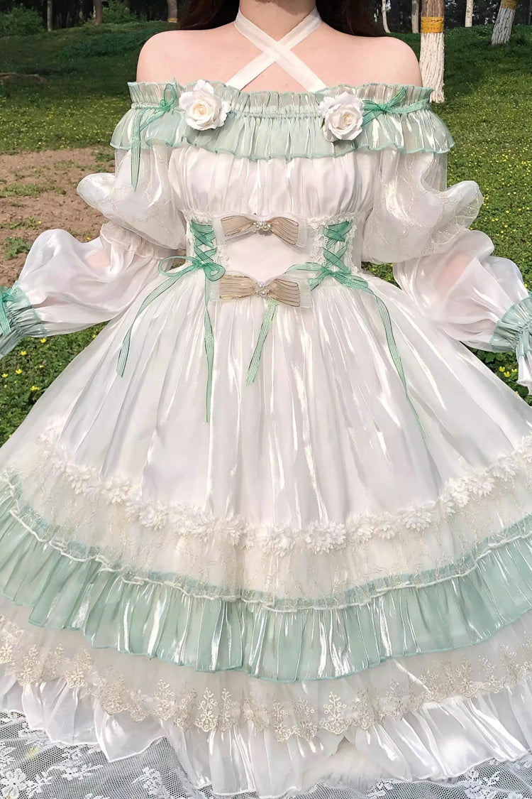 Green [Spring of Boliya] Long Sleeves Multi-Layered Ruffle Bowknot Lace Lace-Up Sweet Princess Lolita Dress