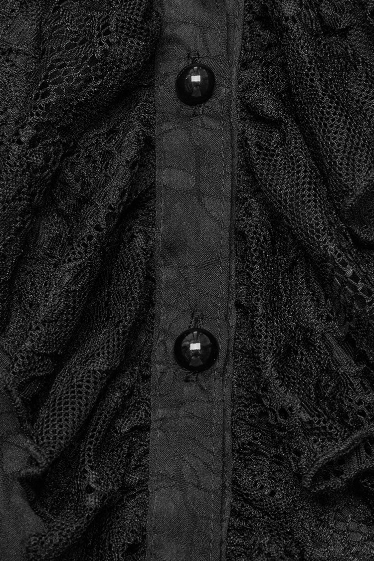 Schwarze Stehkragenspitze Lange Ärmel Rüschen Hohl Damen Gothic Bluse