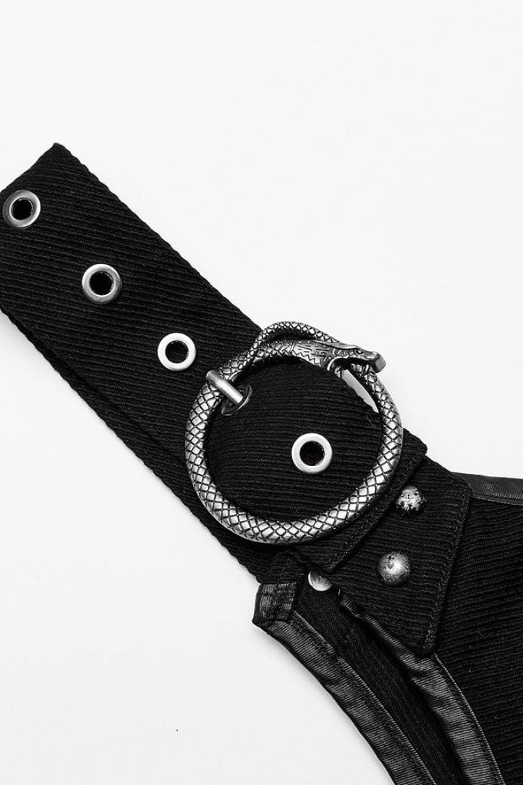 Schwarze verstellbare Steampunk-Weste für Damen mit Schlangenschnalle aus Metall