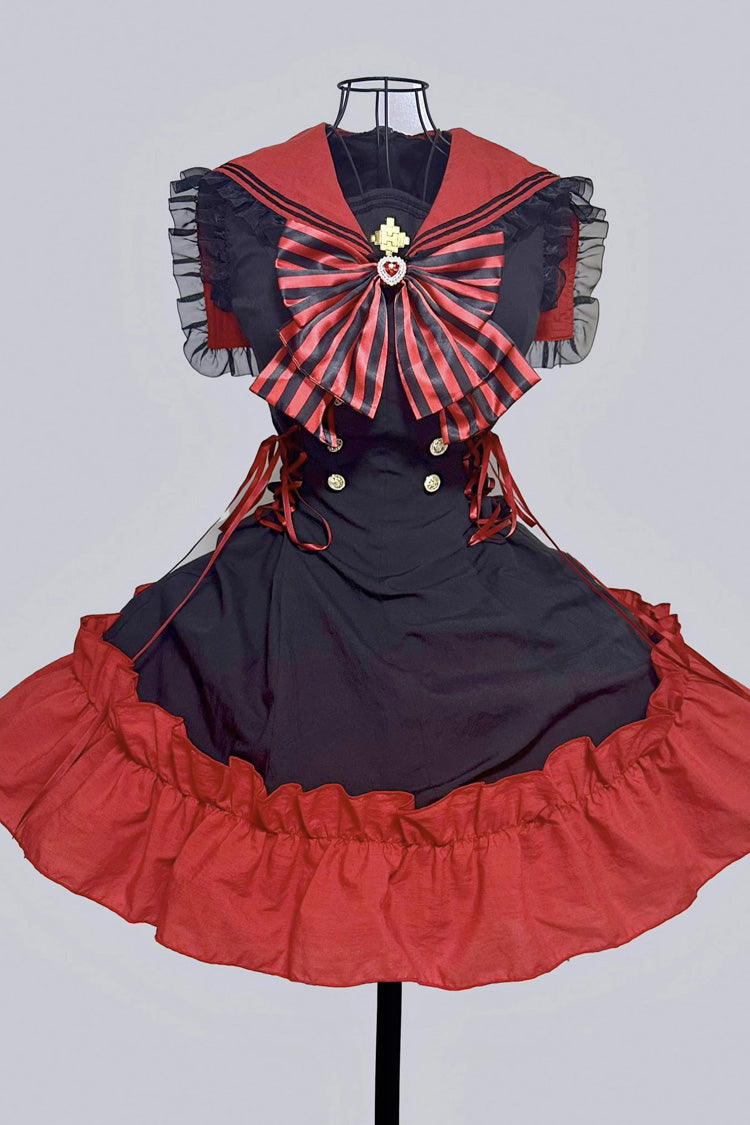 [Magical Girl] Doll Navy Collar Ruffle Bowknot Gothic Jirai Kei Japanese Dress 2 Colors
