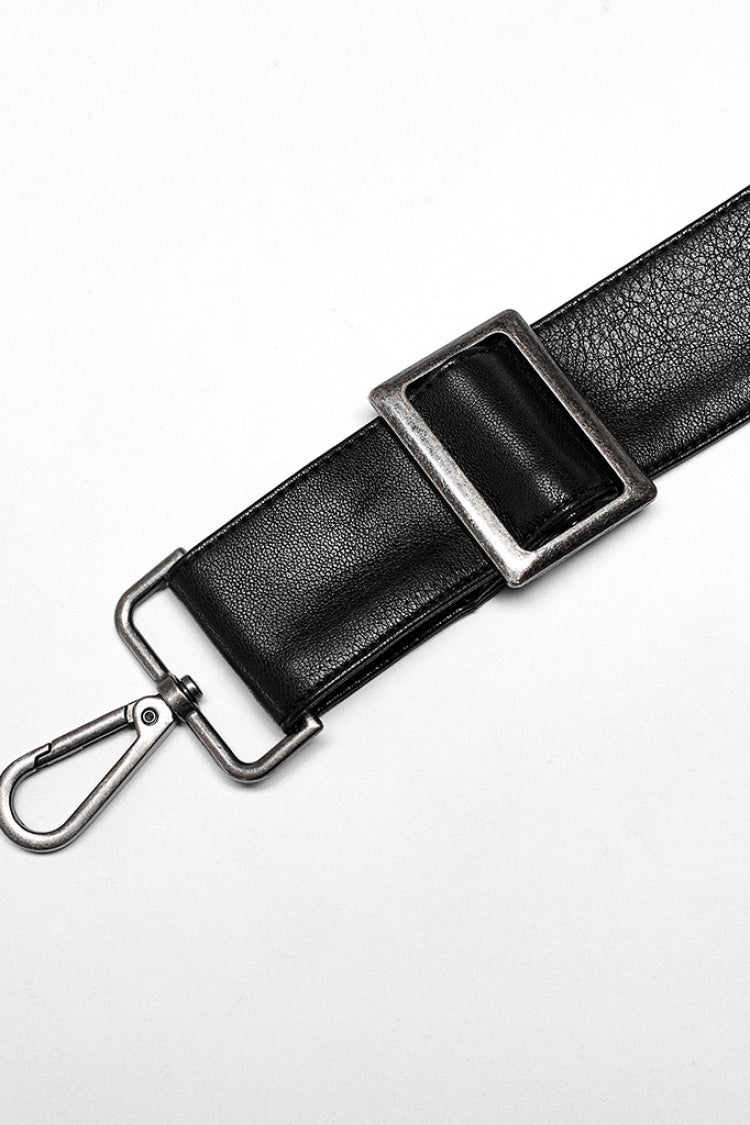 Black Faux Leather Detachable Metal Side Straps Men's Steampunk Pants
