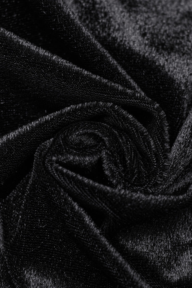 Black Stand Collar Irregular Pleated Velvet Women's Gothic Blouse
