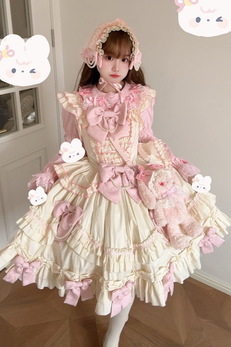 Pink/Yellow Doll Multi-Layered Ruffle Bowknot Lace Sweet Lolita Dress