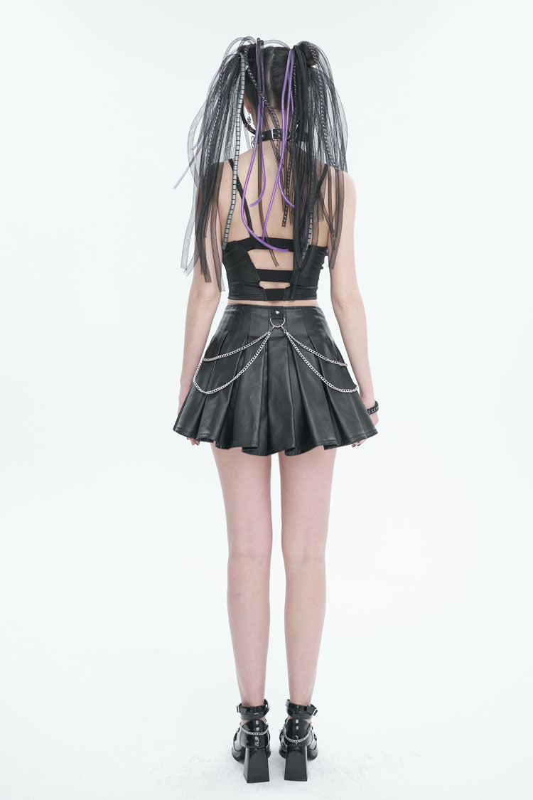 Black Knit Panel Mesh Metal Buckle Rope Adjustable Women's Gothic Camisole