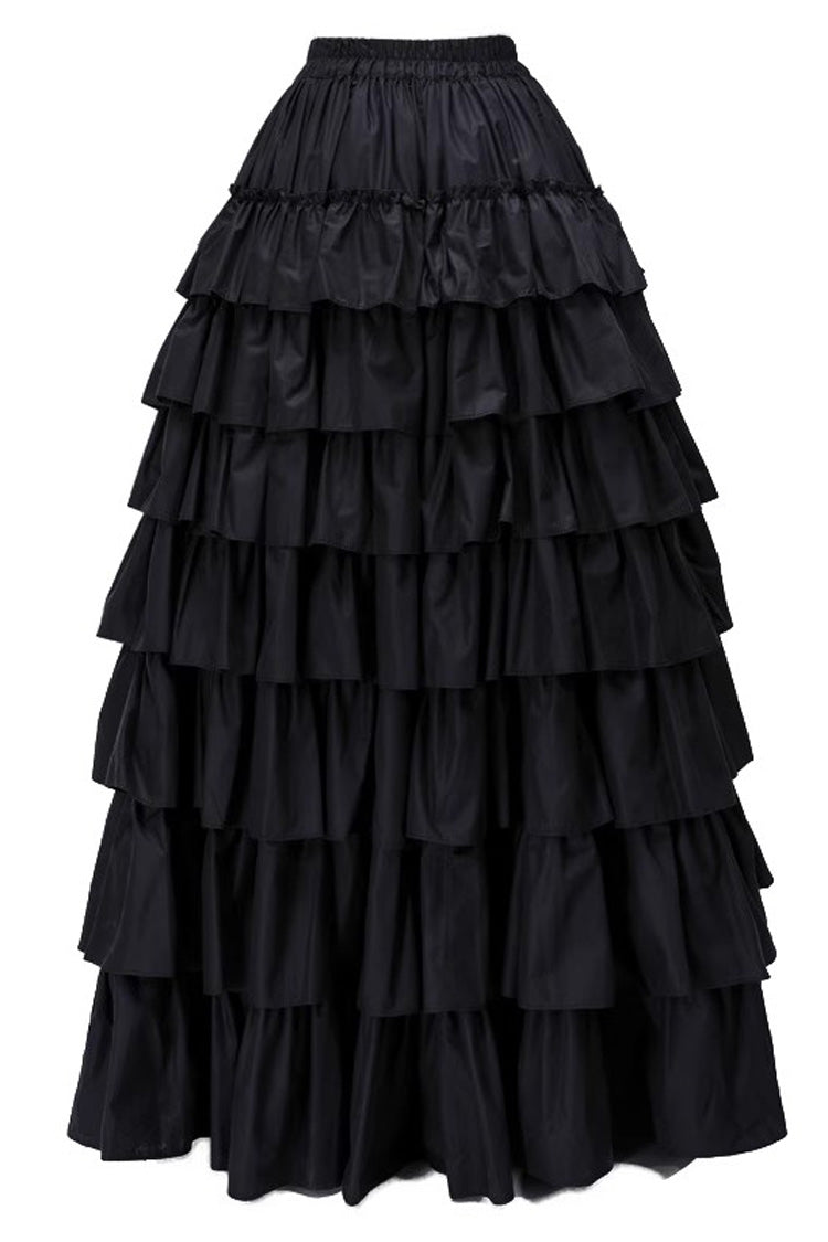 Black Multi-Layered Ruffle Gothic Vintage Lolita Skirt