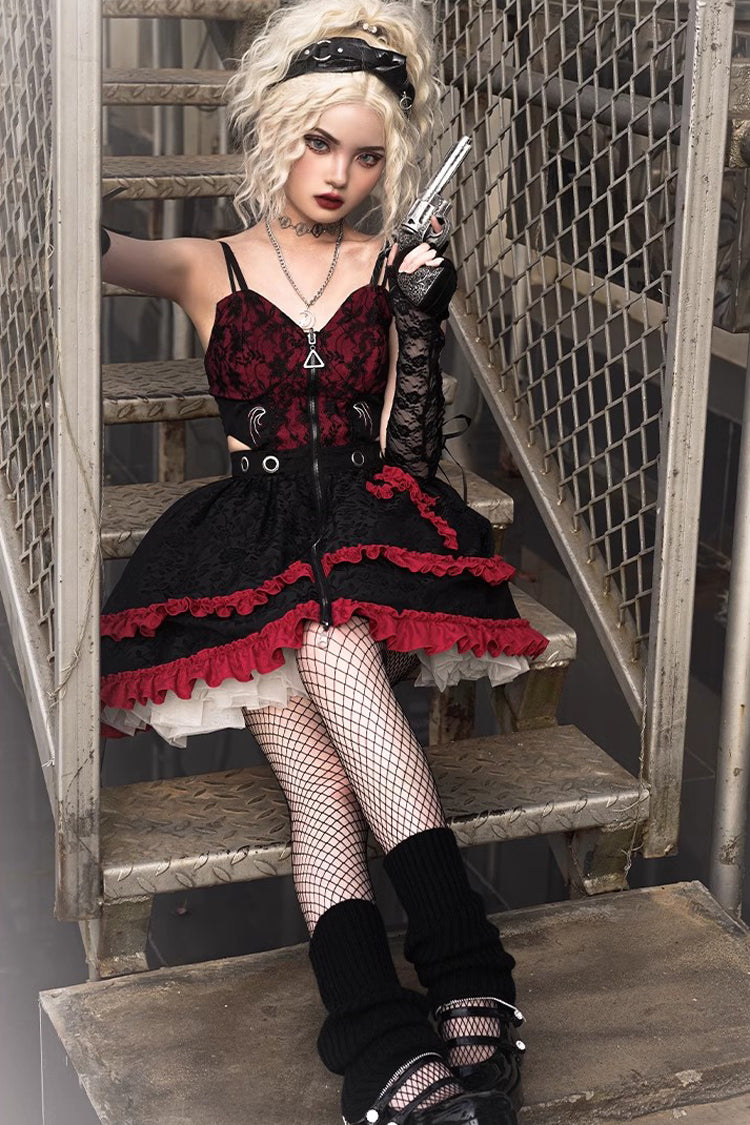 Black/Red Elemental Judgment Day Red Cross Ruffle Gothic Lolita Jsk Dress