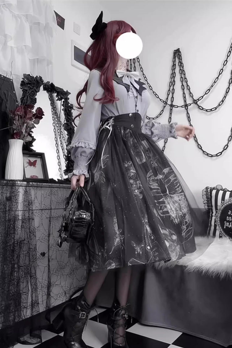 Black Print Halloween Classic Gothic Punk Elegant Lolita Skirt Set