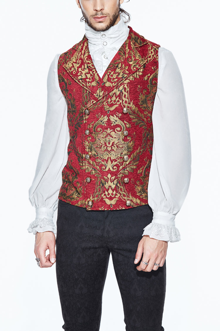 Red/Gold Palace Short Big Jacquard Pattern Men's Gothic Waistcoat