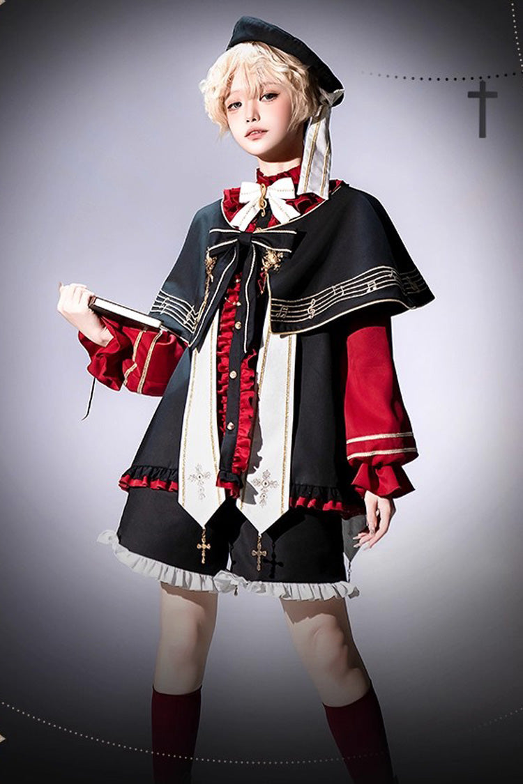 Black/Red [The Choir of The Church] Ouji Fashion Gothic Prince Lolita Set (Younger Brother Version)