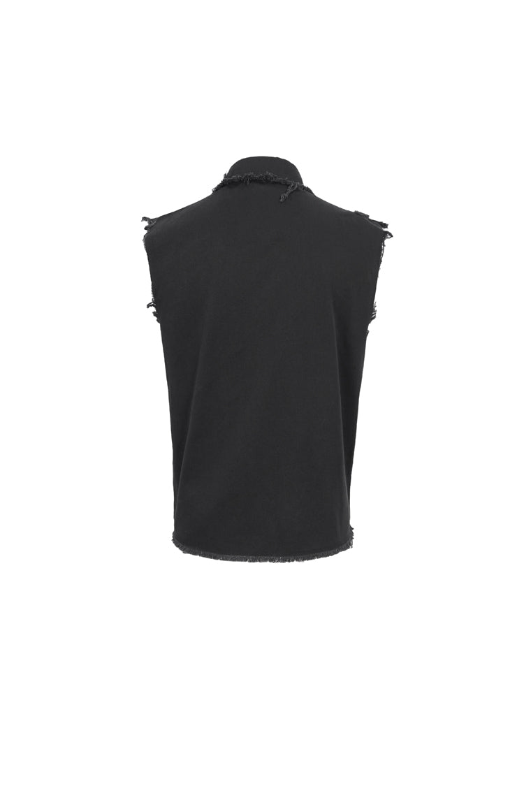 Black Sleeveless Buckle Splice Unedged Men's Punk Vest