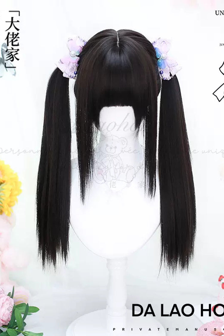 Black/Brown Secondary Long Straight Double Ponytail Sweet Lolita Wigs