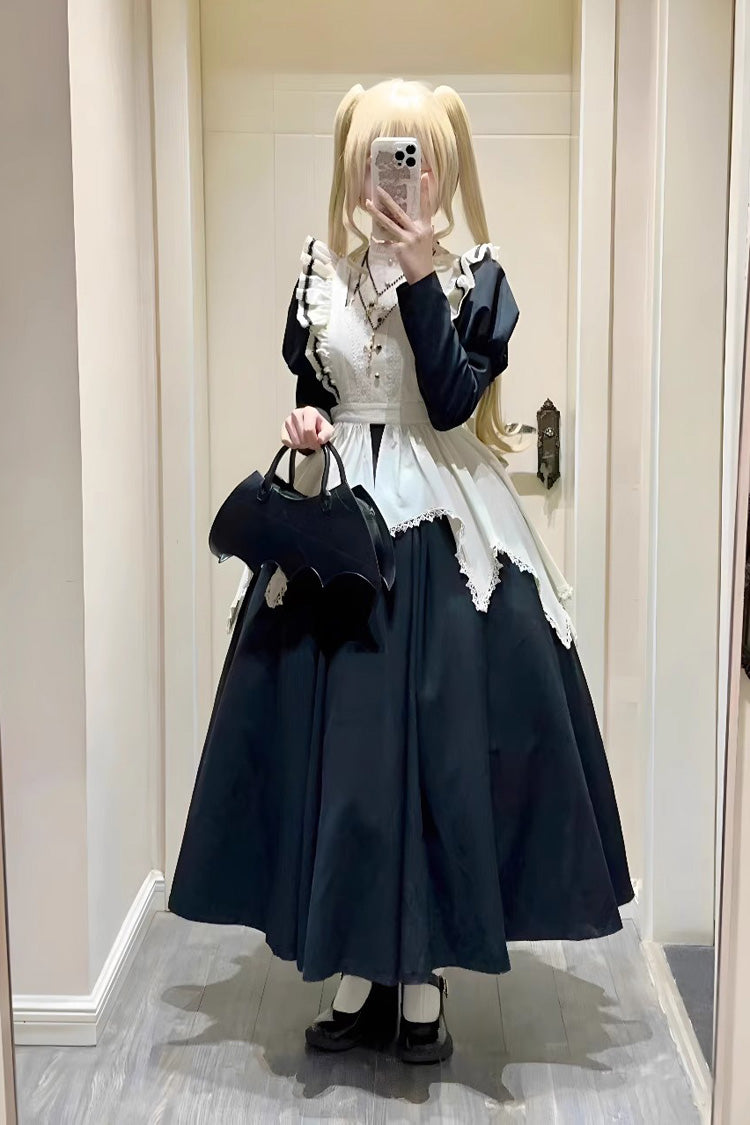 Black/White Nun Style Maid Long Puff Sleeves Slim Gothic Lolita Dress