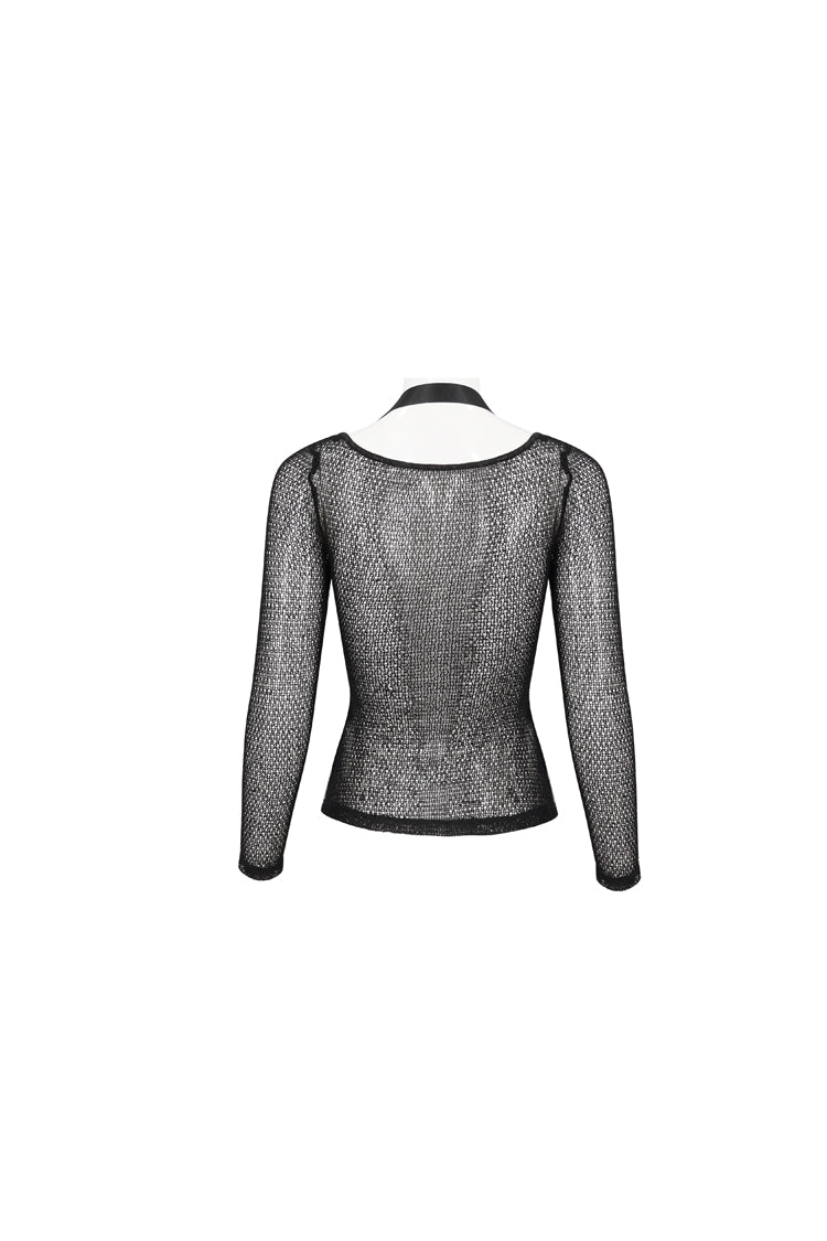 Black Wool Shoulder Loop Adjustable Asymmetric Wrapped Women's Punk T-Shirt