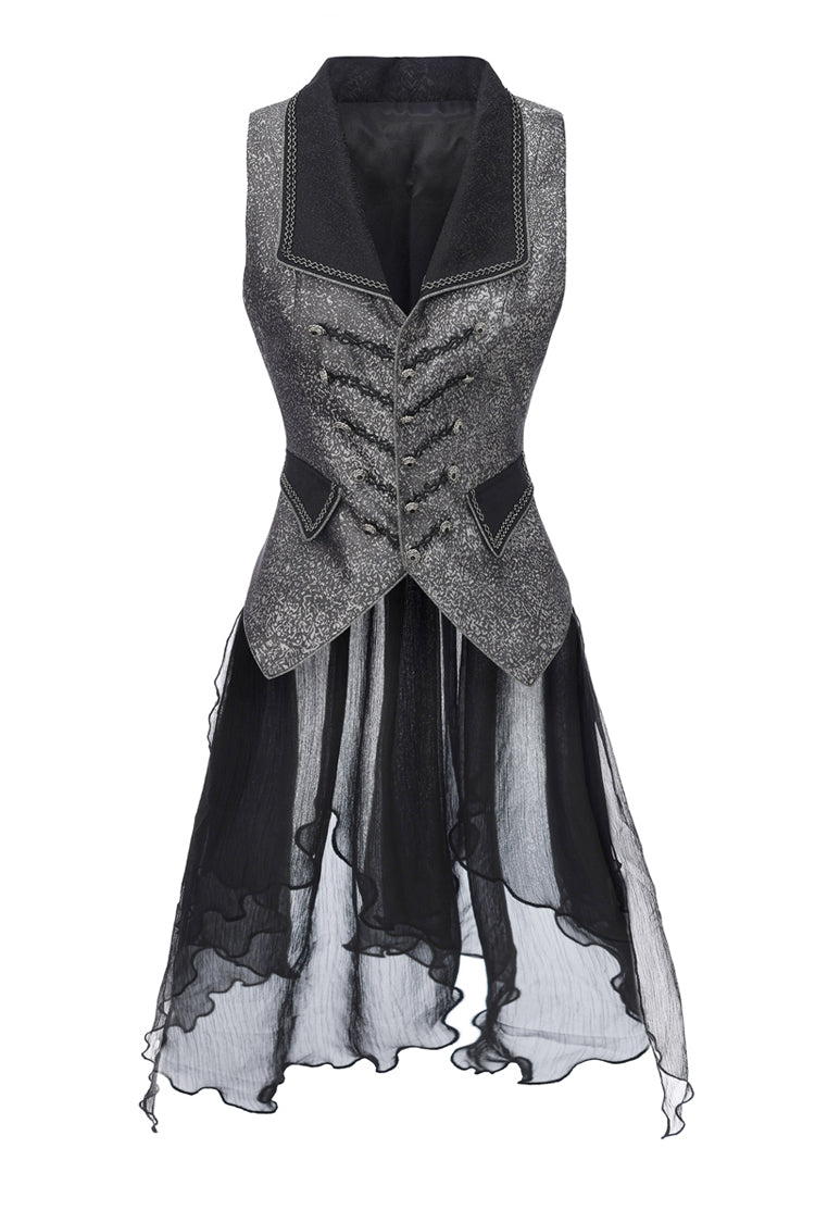 Silver [Eternal Dislocated Boundary] Sleeveless Lace Slim Gothic Elegant Prince Handsome Lolita Long Coat