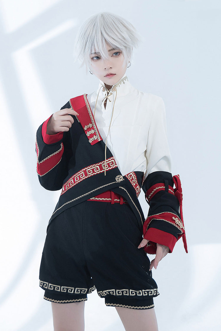 [Cangzhu] Stand Collar Long Sleeves Embroidered Asymmetric Classic Chinese Inspired Vintage Ouji Lolita Shorts Set
