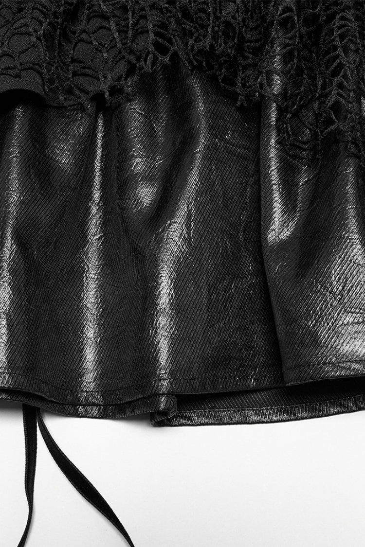 Jupe punk pour femme en maille à lacets et coutures multicouches noires 