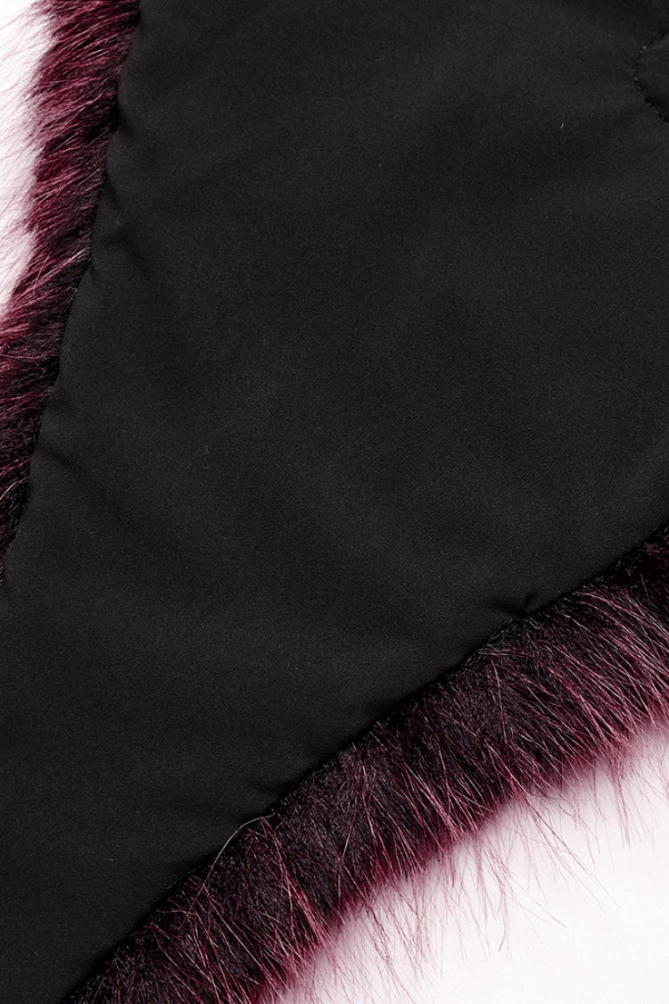 Cape gothique pour femme en fausse fourrure dégradée sans manches avec col montant rouge 