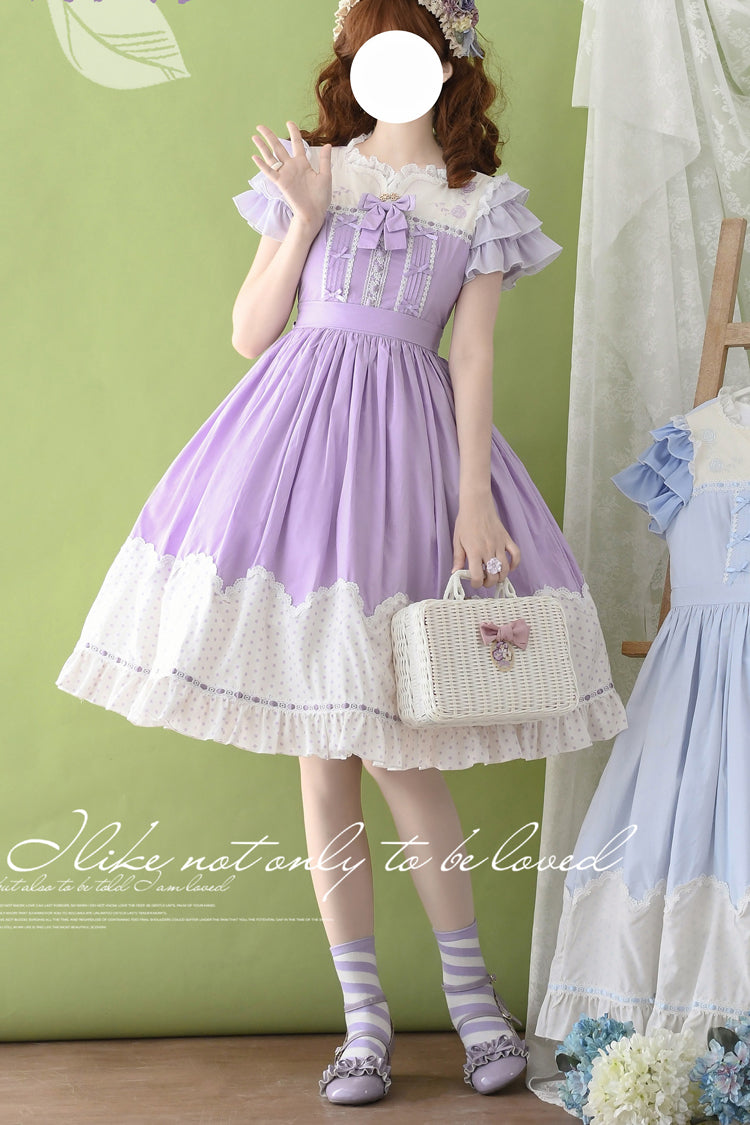 [Summer Wind] Short Sleeves Polka Dot Print Ruffle Embroidery Sweet Lolita Dress 3 Colors