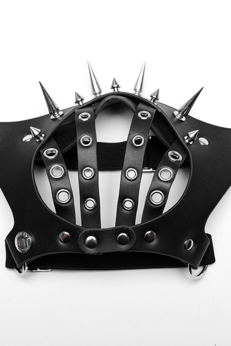 Black Faux Leather Metal Rivet Decoration Women's Steampunk Mask