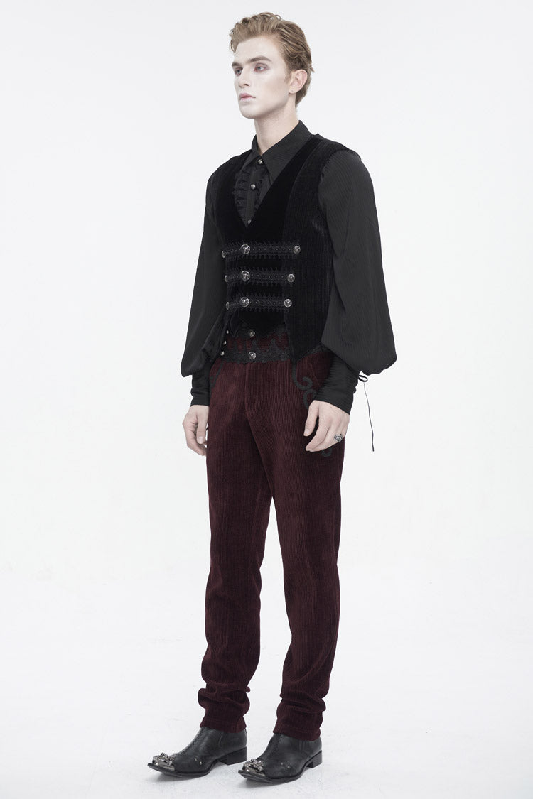 Black Velvet Irregular Splice Corduroy Men's Gothic Waistcoat