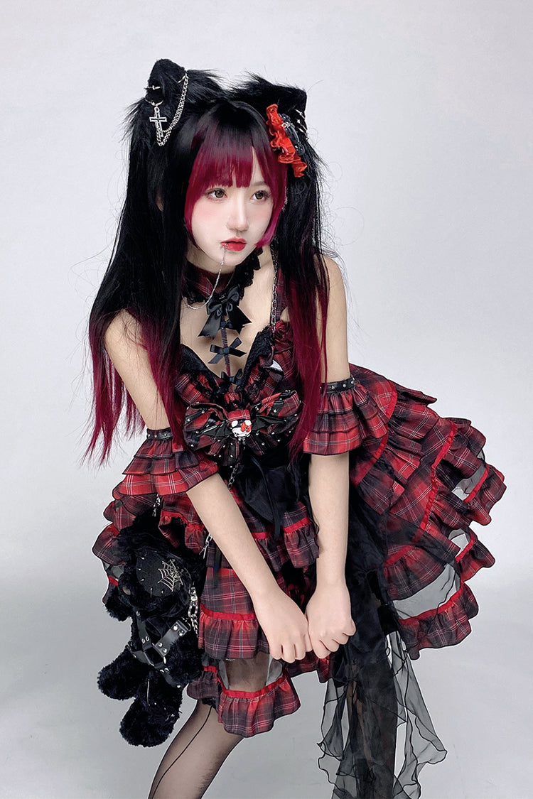 Black/Red Japanese Punk Rock Babes Bowknot Gothic Lolita Tiered Dress