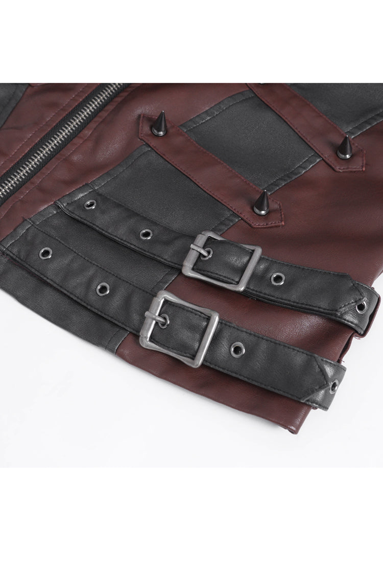 Red Studded Faux Leather Men's Punk Vest
