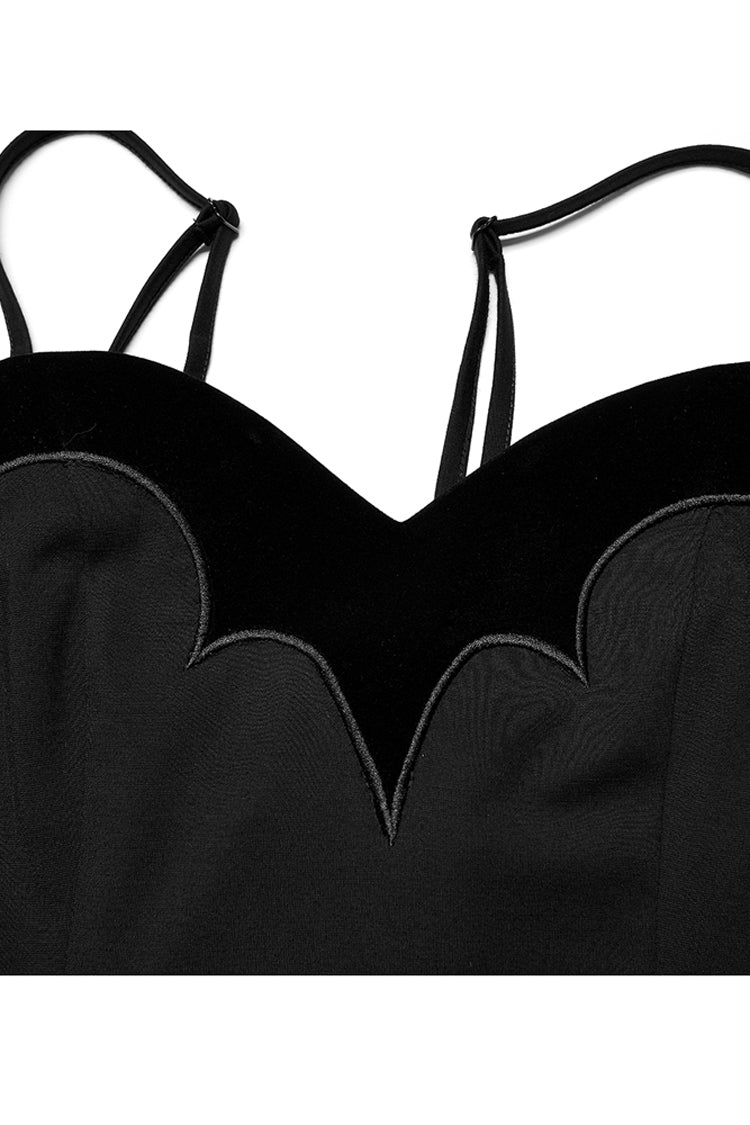 Black Bat Fleece Embroidered Sun Gothic Suspender Women's Dress