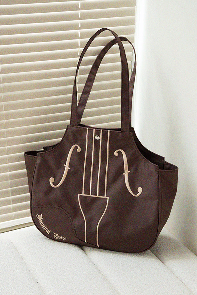 Brown Violin Embroidered Bow Chinese Inspired Vintage Lolita Shoulder Bag