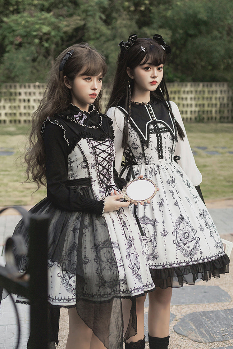 Black/White Sleeveless Butterfly Magic Print Gothic Lolita JSK Dress