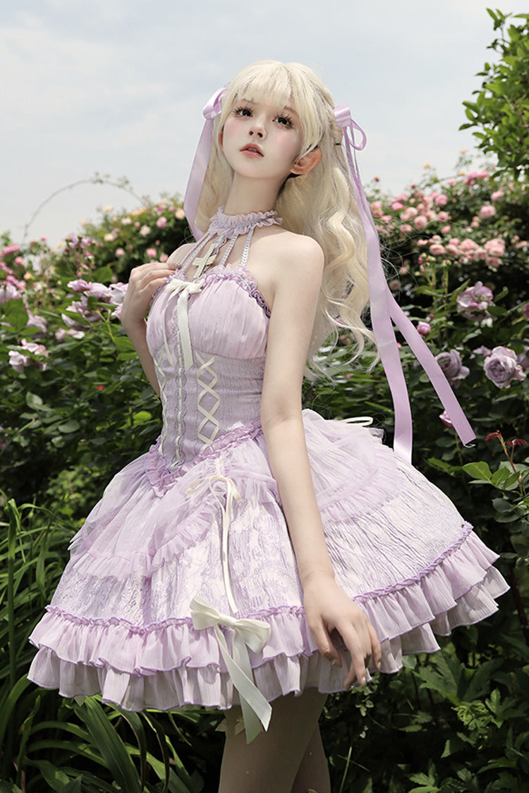 Purple Tube Top Sleeveless Ruffle Bowknot Gothic Lolita Jsk Tiered Dress