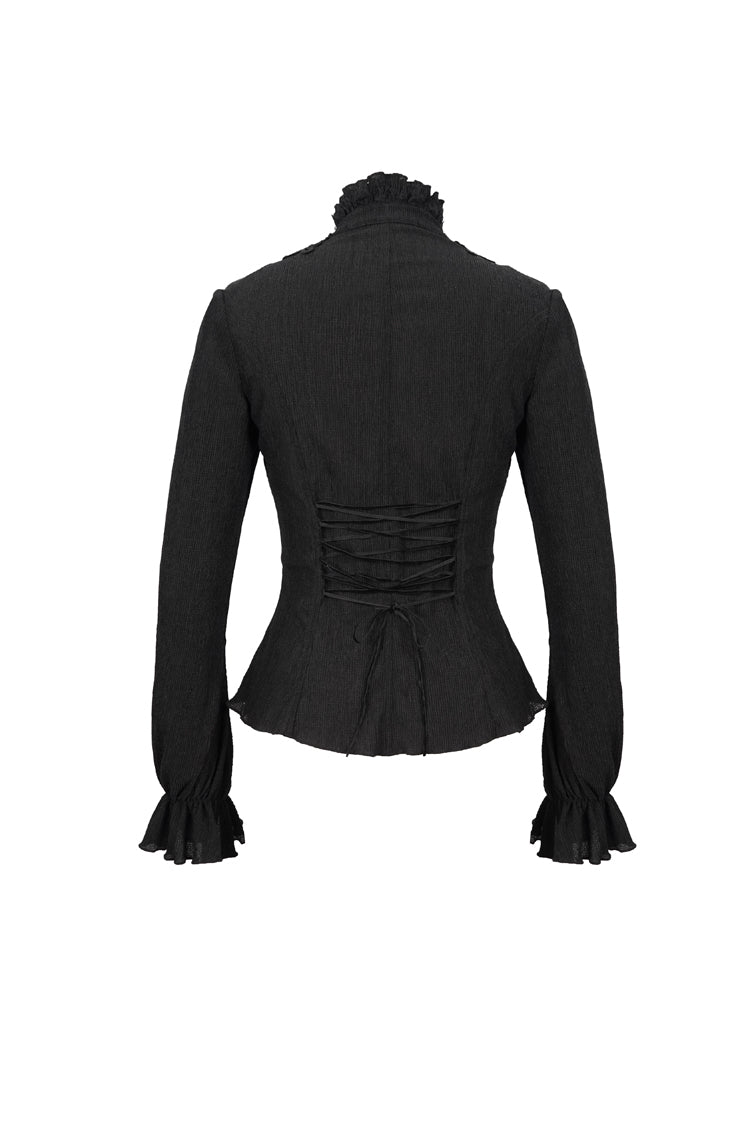 Black Lace High Neck Three Dimensional Embroidered Lantern Trumpet Sleeves Women's Gothic Shirt