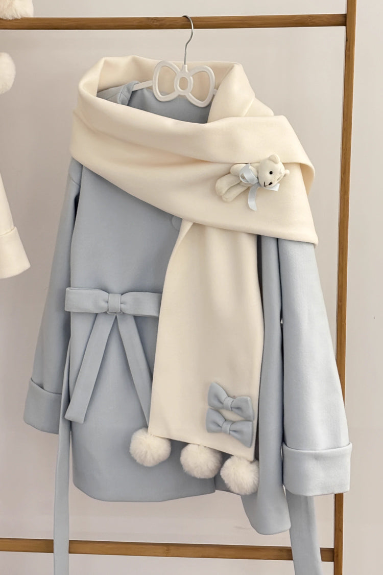 First Snow Bear Bowknot Scarf Design Sweet Japanese Lolita Coat 4 Colors