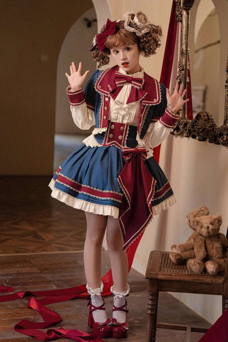 Red/White/Blue Star Idol Round Collar Ruffle Bowknot Sweet Princess Lolita Skirt Full Set