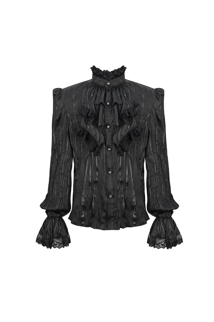 Schwarzes Vintage Stehkragen Gestreifter Kragen Blumenspitze Gothic Herrenhemd