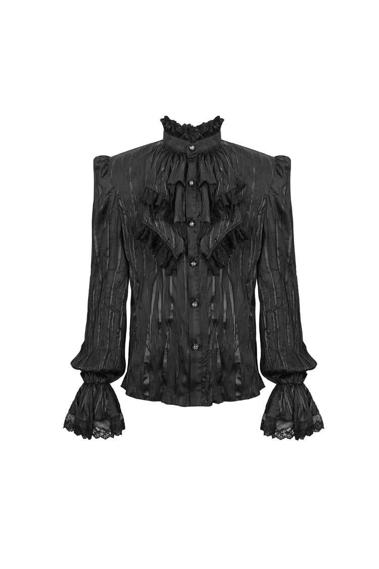 Black Vintage Stand Collar Striped Collar Floral Lace Men's Gothic Shirt