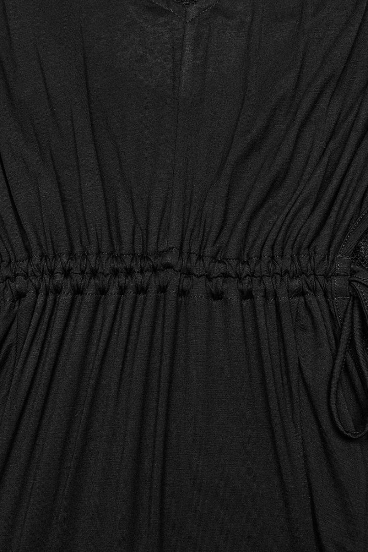 Black V Collar Long Sleeves Stitching Lace Women's Gothic Drawstring Honeymoon Dress