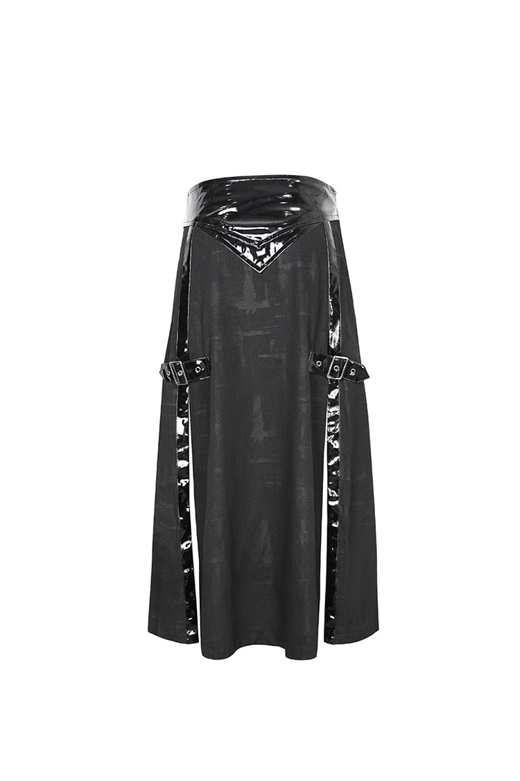 ブラック パテント レザー スプライス スプリット メンズ パンク スカート