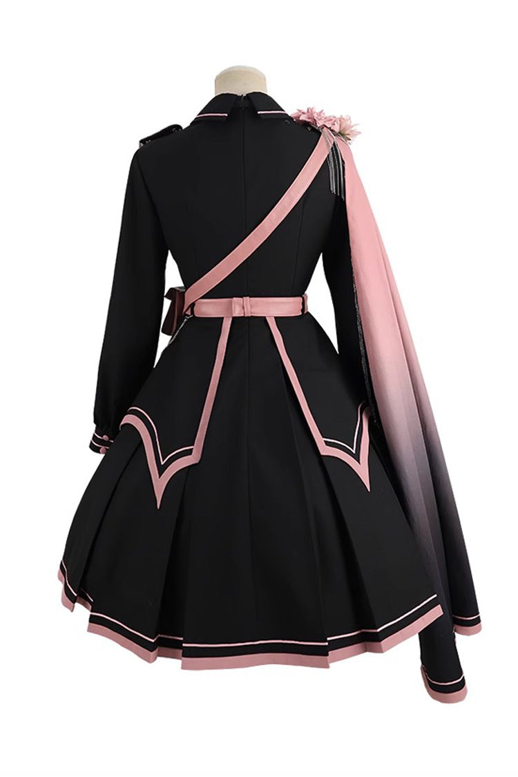 Black/Pink Long Sleeves Ruffle Gothic Military Elegant Princess Lolita Dress