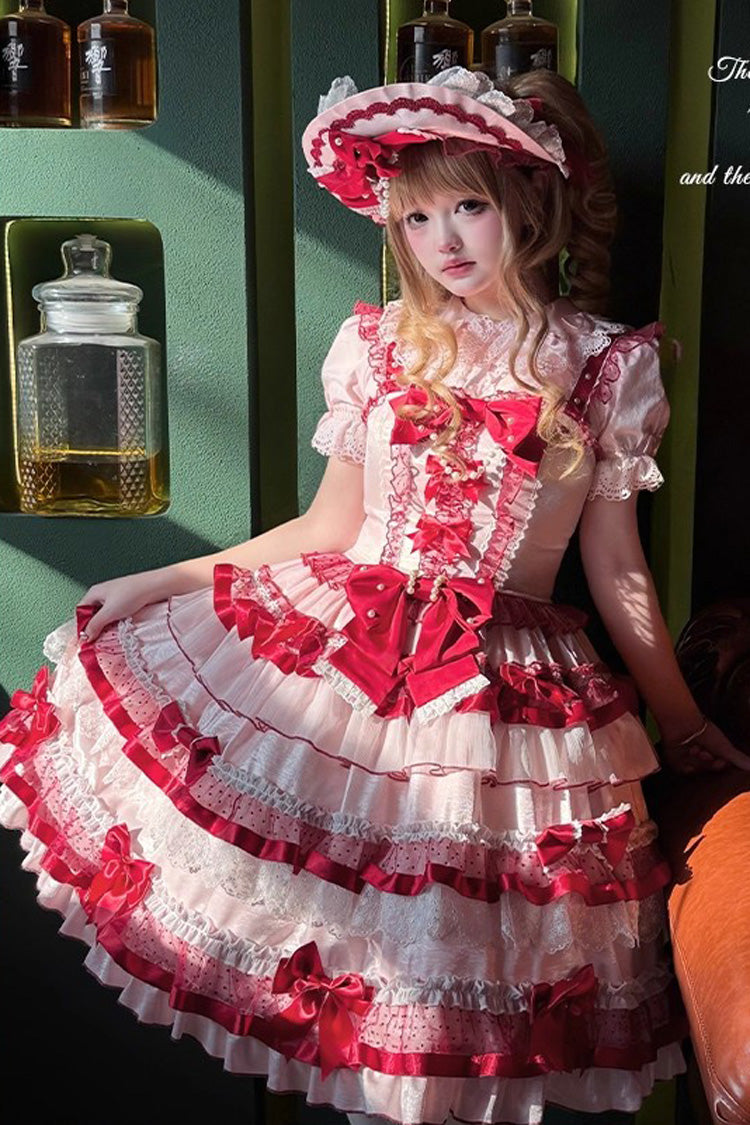 Red [Ribbon Berries] Sleeveless Multi-Layered Ruffle Bowknot Lace Sweet Lolita Jsk Dress