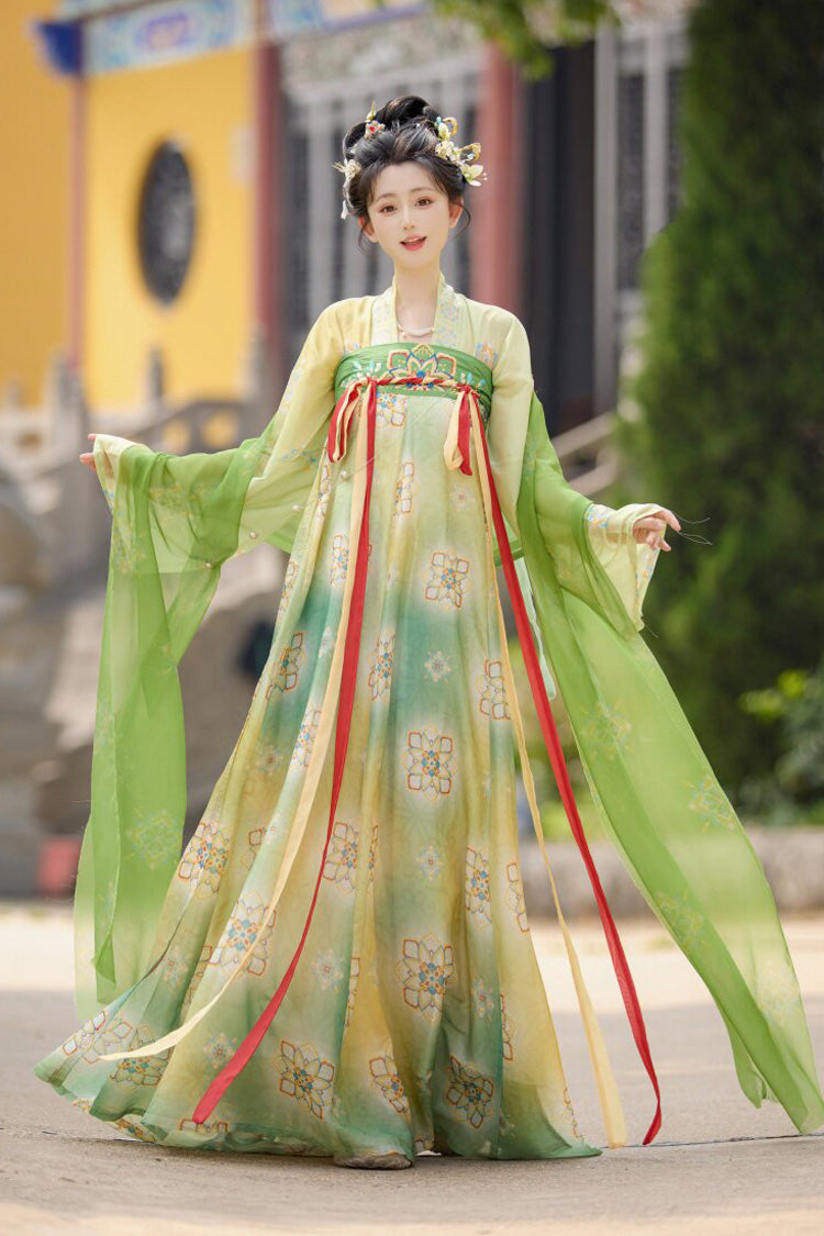 [Shang Yunxi] Long Sleeves High Waisted Ombre Printed Women's Casual Classic Hanfu