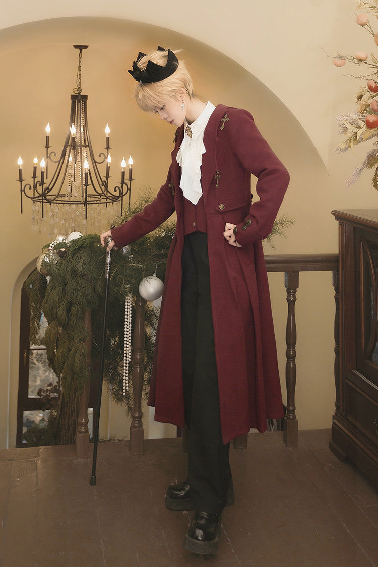 Dark Red [The Legend of Dracula] Long Sleeves Gothic Prince Handsome Cool Ouji Lolita Coat