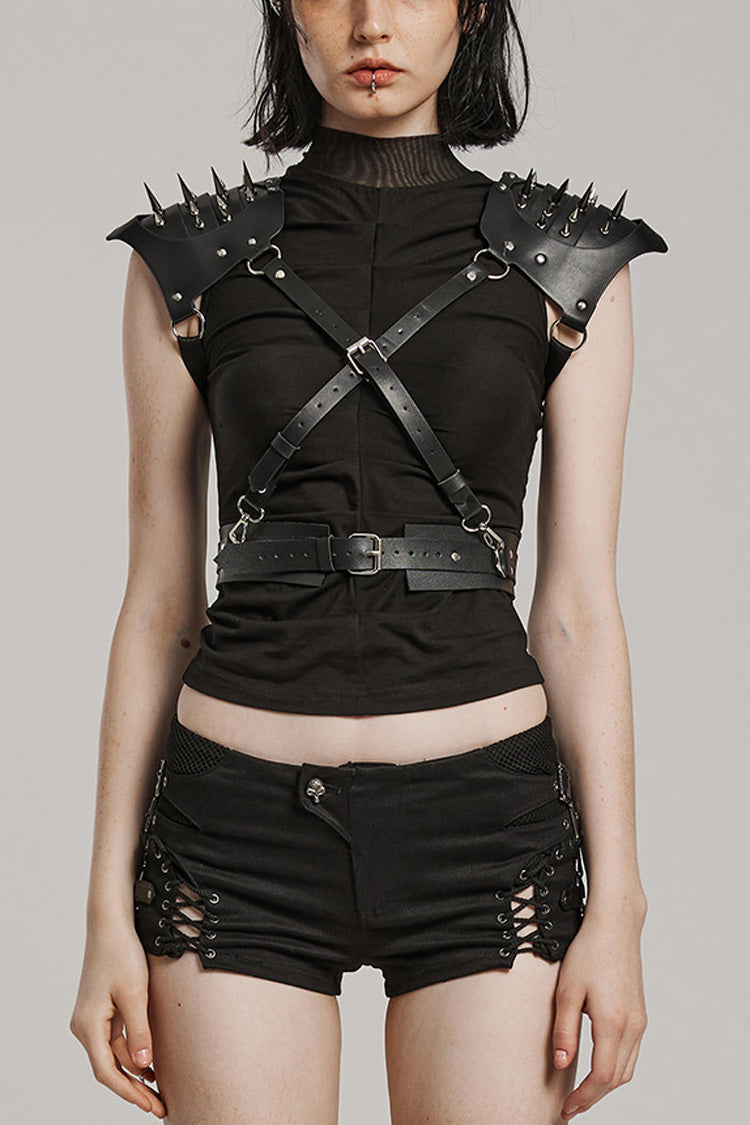 Black Adjustable Integrated Buckle Rivets Women's Steampunk Harness