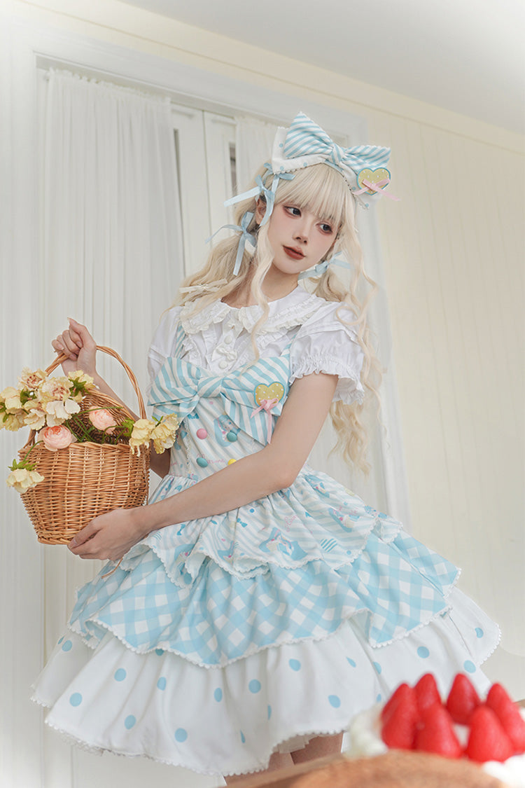 Blue [Hatsune Miku] Sleeveless Triple-Layered Print Bowknot Sweet Lolita Jsk Dress